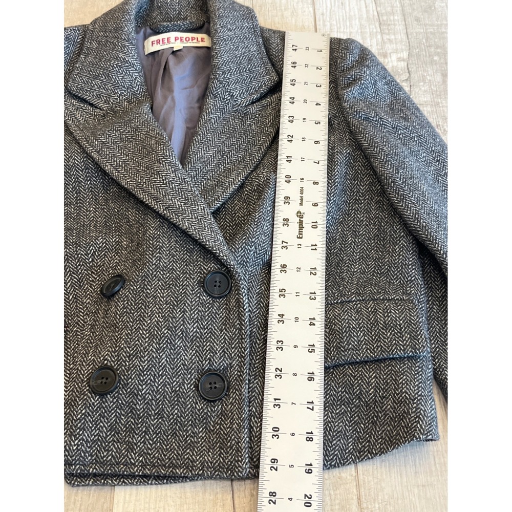 Free People Grey Herringbone Cropped Blazer Double Breasted Jacket XS - Picture 4 of 9